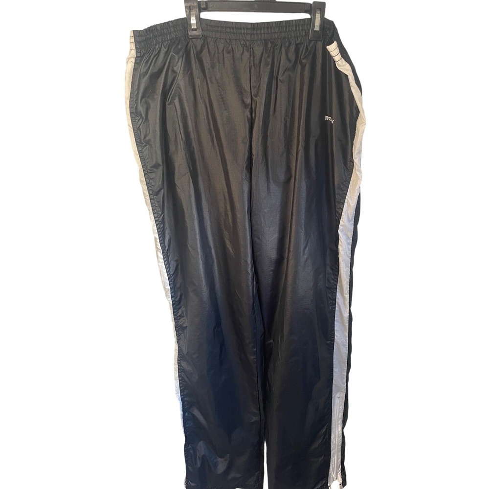 Trax 90's Mens Black‎ Nylon Track Pants Pocket Side Stripe Zipper Bottom XL